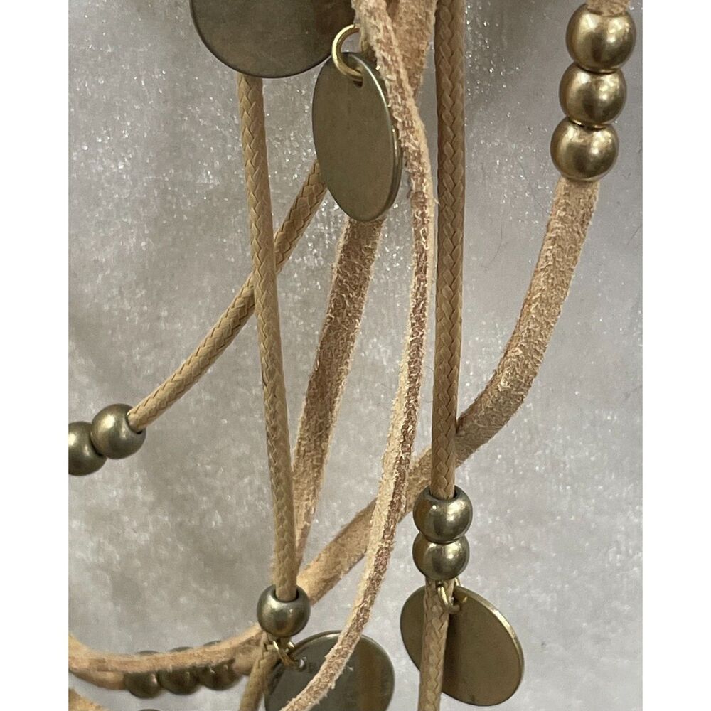 Plunder Layered Faux Leather Gold Coin Disc Boho Statement Necklace - Picture 6 of 9